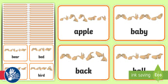 Sight Noun Words with Fingerspelling Flashcards - Dolch List, high frequency words, British sign language, manual alphabet, developing reading, wideni