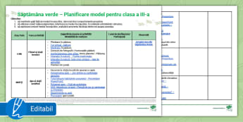 Planificare Săptămâna verde pentru clasa a III-a – Model