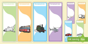 Editable Transport Bookmarks - Transport, Bookmark, bookmark template, present, book, reward, achievement, car, van, lorry, bike, motorbike, plane, aeroplane, tractor, truck, bus