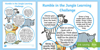 EYFS Home Learning Challenge Sheet Reception FS2 to Support Teaching on Rumble in the Jungle - rumble in the jungle