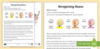 Recognising Nouns Activity Sheet