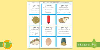 Juego: ¿Qué soy? - La comida - inferir, adivinar, pistas, NEE, comer, tarjetas, ,Spanish