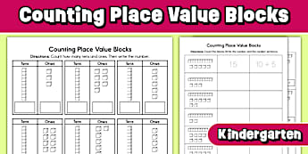 Kindergarten Counting Place Value Blocks Worksheets