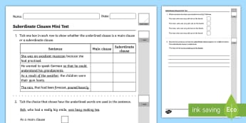 Main Clause and Subordinate Clause - KS2 English Pack