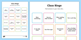 transition bingo classroom