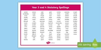 Year 3 and Year 4 Spelling Words - Y3/Y4 Statutory Spellings