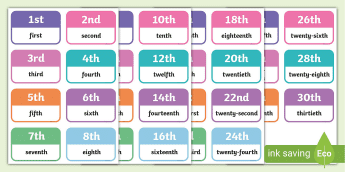 Ordinal Numbers Flashcards | twinkl.ca
