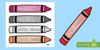 👉 Color Words on Crayons Arabic Translation - Twinkl