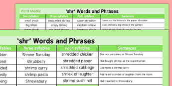 'shr' - Articulation - Speech Pathology - Australia - Twinkl