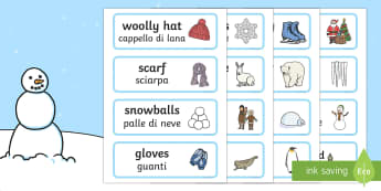 Winter Clothes Vocabulary Poster English / Italian - Winter Clothes  Vocabulary
