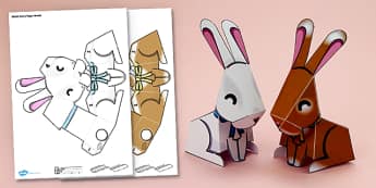 Simple 3D Paper Bunny Decoration Printable - simple, 3d, bunny, printable, display, paper model, paper, model, paper craft, craft