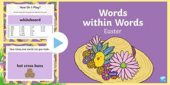 Words within Words Easter Game PowerPoint - Language games, words in words, words within words, morning activities, morning tasks, Easter, Easte