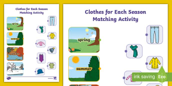 Tarjetas de emperejar: La ropa y el tiempo - Weather Clothes Sorting  Activity