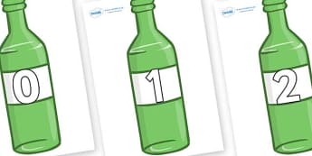 Numbers 0-100 on Green Bottles - 0-100, foundation stage numeracy, Number recognition, Number flashcards, counting, number frieze, Display numbers, number posters