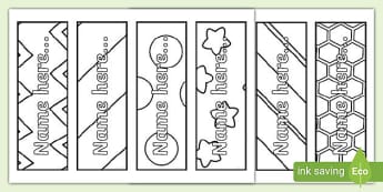 Editable Name Simple Colouring  Bookmarks - KS1, EYFS