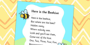 Bee is here. Nursery Rhymes here is the Beehive. Where is here. Was here. But where.