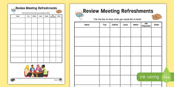 Person Centred Review Refreshment List with Categories - person centred review, annual, meeting, parents, refreshment, list, categories