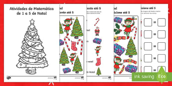 Atividades com Numerais de 1 a 5 – Pinte desenhos de Natal