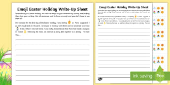 KS2 Emoji Easter Holiday Write-Up Worksheet / Worksheet -  ks2 writing, KS2 writing, ks2 easter writing, KS2 Easter writing, worksheet, KS2 easter writing, em, moji