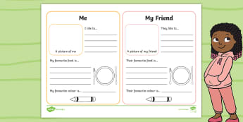 We Are All Different: My Friend and I Worksheet - Twinkl Originals, Fiction, KS1, EYFS, Ourselves, Diversity, All About Me, PSHCE, Differences, People