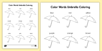 Color Words, Sight Words Umbrella Coloring