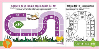 Carrera de la jungla con la tabla del 10- Guía de trabajo