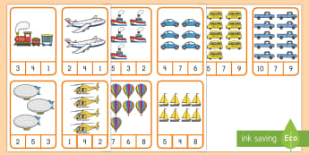 Transportation Counting to 10 Clip Cards
