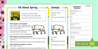 Spring Differentiated Reading Comprehension Activity English/French - KS1, reading, comprehension, spring, questions, answers, fact file,comprehesion,comprehnsion,compreh