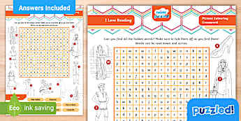 World Book Day -Themed Picture Colouring Word Search