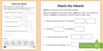 Adverb Matching Worksheet - Literacy, basic skills, grammar, sorting, classifying, SEN, worksheet
