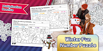 数字パズルぬり絵【冬】 Winter Fun Color by Calculation