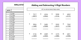 Year 4 Column Addition and Subtraction up to 4 Digits - KS2