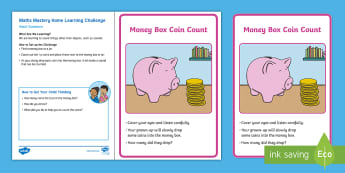 EYFS Maths Mastery Counting Home Learning Challenge: Money Box Coin Count  - maths mastery, Homework, homelearning, home work, parents Counting activities, maths activities to d
