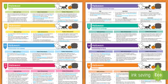 EYFS Halloween Activity Planning and Continuous Provision Ideas (Ages 2-4) - Lesson, plans, planning, Early Years planning, Halloween, witches, bats, cats, cauldrons, frogs, pum