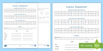 Literacy Assessment Progress Sheet - early childhood classroom management, early childhood literacy skills test, syllables assessment, rh