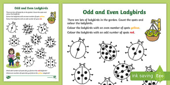 Odd and Even Numbers Ladybirds Colouring Worksheet