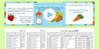 Pack de enseñanza de comprar la comida a granel - Matemáticas, mates, presentación, powerpoint, comida, alimentos, precios, precio, granel, comida a