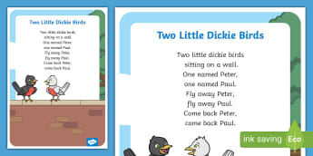 Two Little Dickie Bird Nursery Rhyme Resources | Twinkl