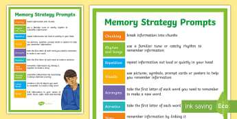 Memory Strategies for Key Stage 3 A4 Display Poster - memory, remember, dyslexia, revision, key stage 3