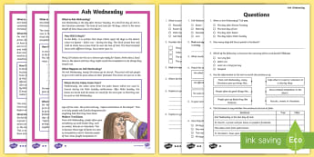 Ash Wednesday Differentiated Reading Comprehension Activity
