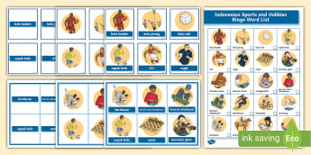 Sports and Hobbies Bingo Indonesian