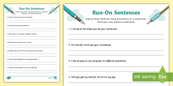 Fragments and Run-On Sentences Worksheets | twinkl.ca
