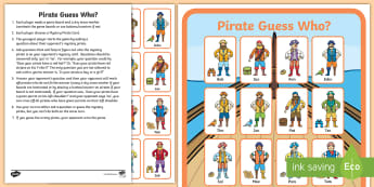 Pirate Guess Who? Activity -  colour, hat, choice, game, guessing, chance, maths, pirate, fun, enjoy, questions