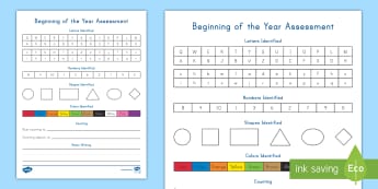 Beginning of the Year Assessment Progress Sheet - early childhood testing, data, skills, letter knowledge skills, number skills, counting skills, BOY,
