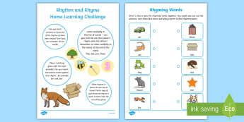 Rhythm and Rhyme Home Learning Challenge FS1 - EYFS planning, Early years activities, homework activities, phonics, Letters and Sounds, Phase 1, Aspect 4, listening skills