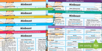 EYFS Minibeasts Activity Planning and Continuous Provision Ideas (Ages 2-4) - Enhancements, continuous provision, ideas, plans, planning, EYFS, planning, minibeasts, living thing