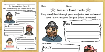 Fact Hunt Worksheet Pirate Theme - worksheets, worksheet, work sheet, fact hunt, facts, find the facts, pirate theme, pirate worksheet, pirates, sheets, activity, writing frame, filling in, writing activity, KS2