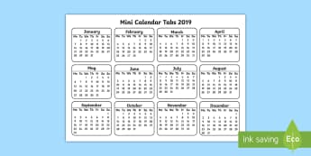 Mini Calendar Tabs 2019