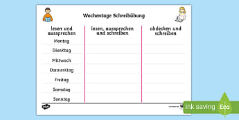 Die Tage der Woche Writing Practice German - german, days, week, writing, practice