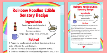 Rainbow Noodles Edible Sensory Recipe - rainbow noodles, edible, sensory, recipe
